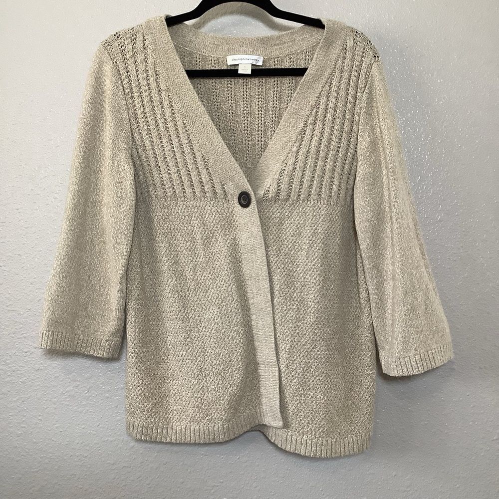 Oatmeal Cream Knitted Fisherman Cottagecore 100% Cotton‎ Cable Knit Cardigan XL